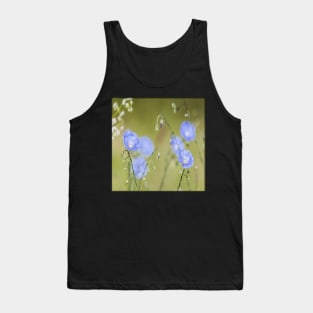 Blue Calming Flowers on Soft Focus Green Background Floral Print Happy Inspirational Design Cute Vacation Beach Wear & Gifts Tank Top